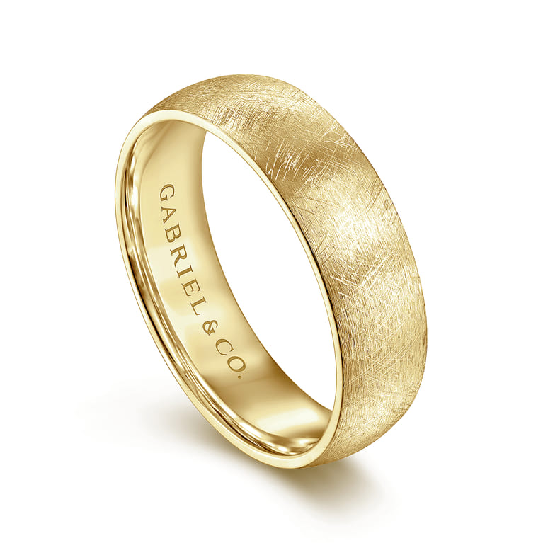 Isaac - 14K Yellow Gold 6mm - Men's Wedding Band in Diamond Brush Finish - Shot 3