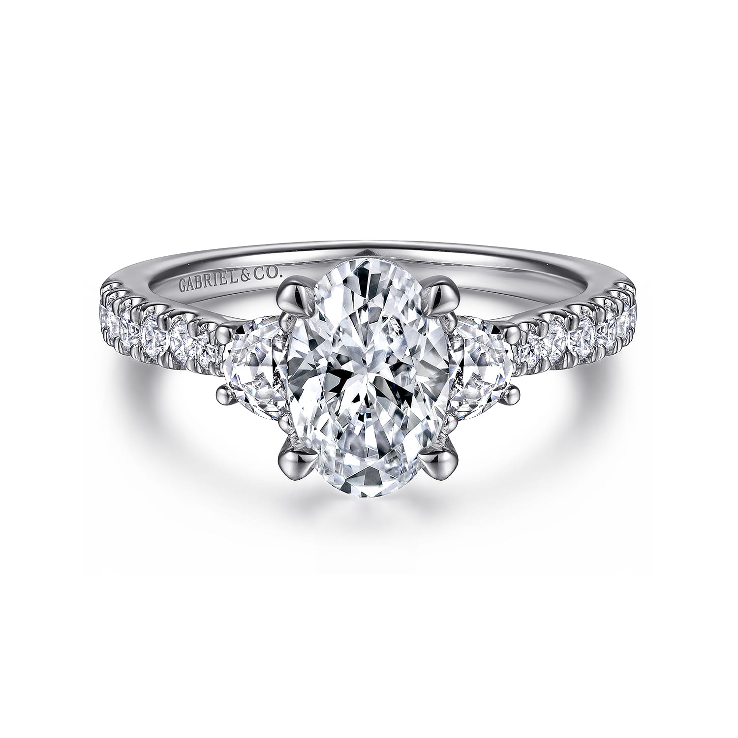 Isabel - 14K White Gold Oval Three Stone Diamond Engagement Ring
