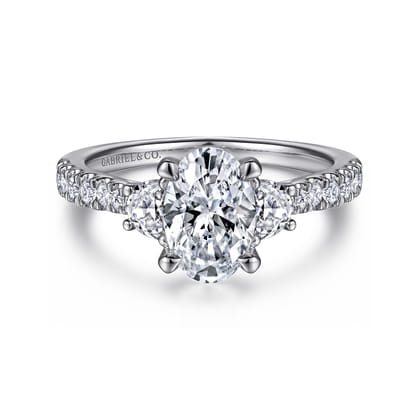Isabel - 14K White Gold Oval Three Stone Diamond Engagement Ring