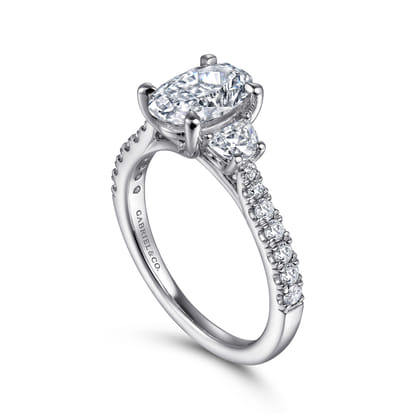 Isabel - 14K White Gold Oval Three Stone Diamond Engagement Ring