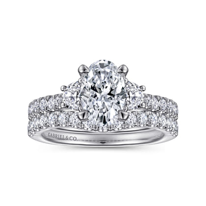Isabel - 14K White Gold Oval Three Stone Diamond Engagement Ring