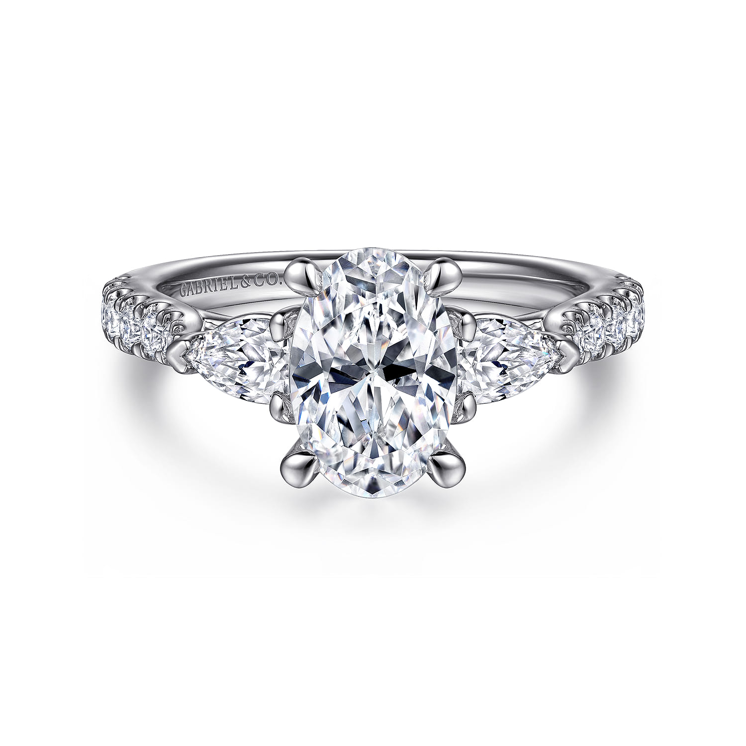 Isadora - 14K White Gold Oval Three Stone Diamond Engagement Ring