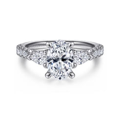 14K White Gold Oval Three Stone Diamond Engagement Ring