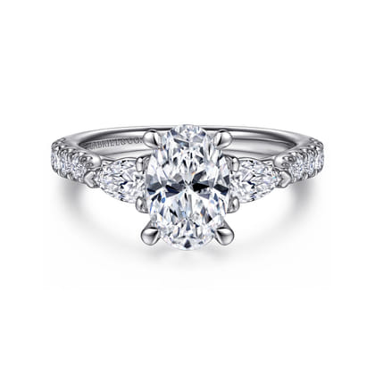 Isadora - 14K White Gold Oval Three Stone Diamond Engagement Ring