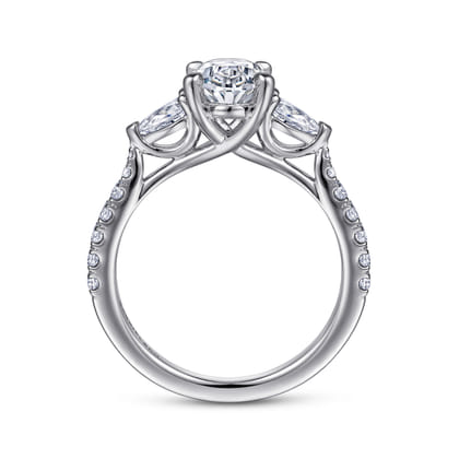 Isadora - 14K White Gold Oval Three Stone Diamond Engagement Ring