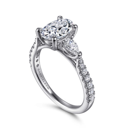 Isadora - 14K White Gold Oval Three Stone Diamond Engagement Ring