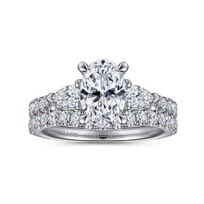 Isadora - 14K White Gold Oval Three Stone Diamond Engagement Ring