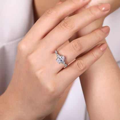 Isadora - 14K White Gold Oval Three Stone Diamond Engagement Ring