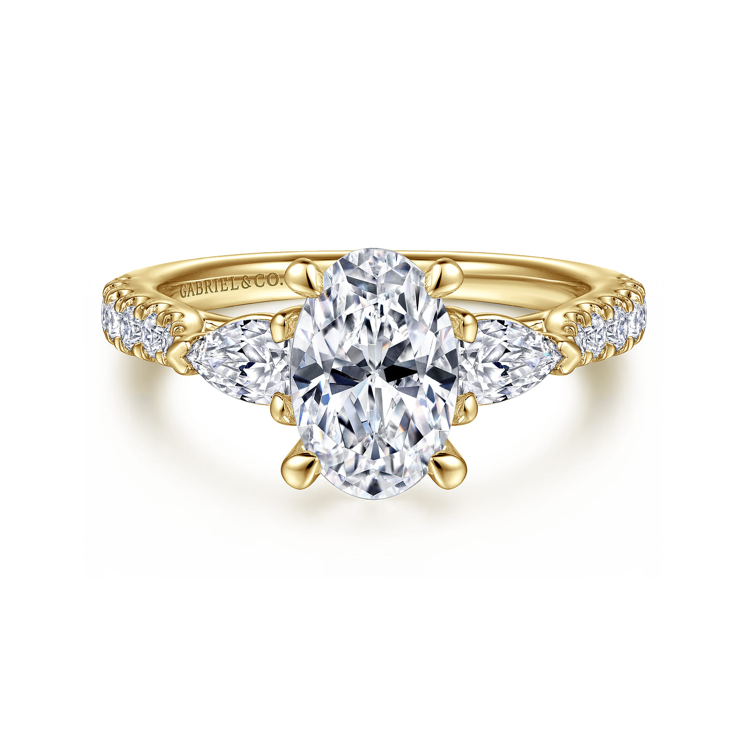 Isadora - 14K Yellow Gold Oval Three Stone Diamond Engagement Ring