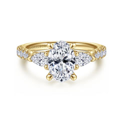 14K Yellow Gold Oval Three Stone Diamond Engagement Ring