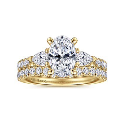 Isadora - 14K Yellow Gold Oval Three Stone Diamond Engagement Ring