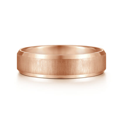 Isaiah - 14K Rose Gold 6mm - Beveled Edge Satin Finish Men's Wedding Band