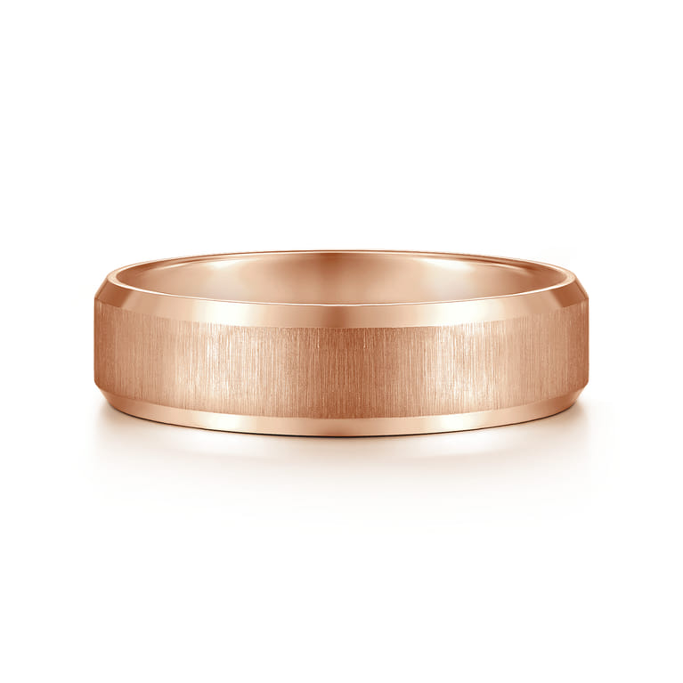 Isaiah - 14K Rose Gold 6mm - Beveled Edge Satin Finish Men's Wedding Band - Shot 1