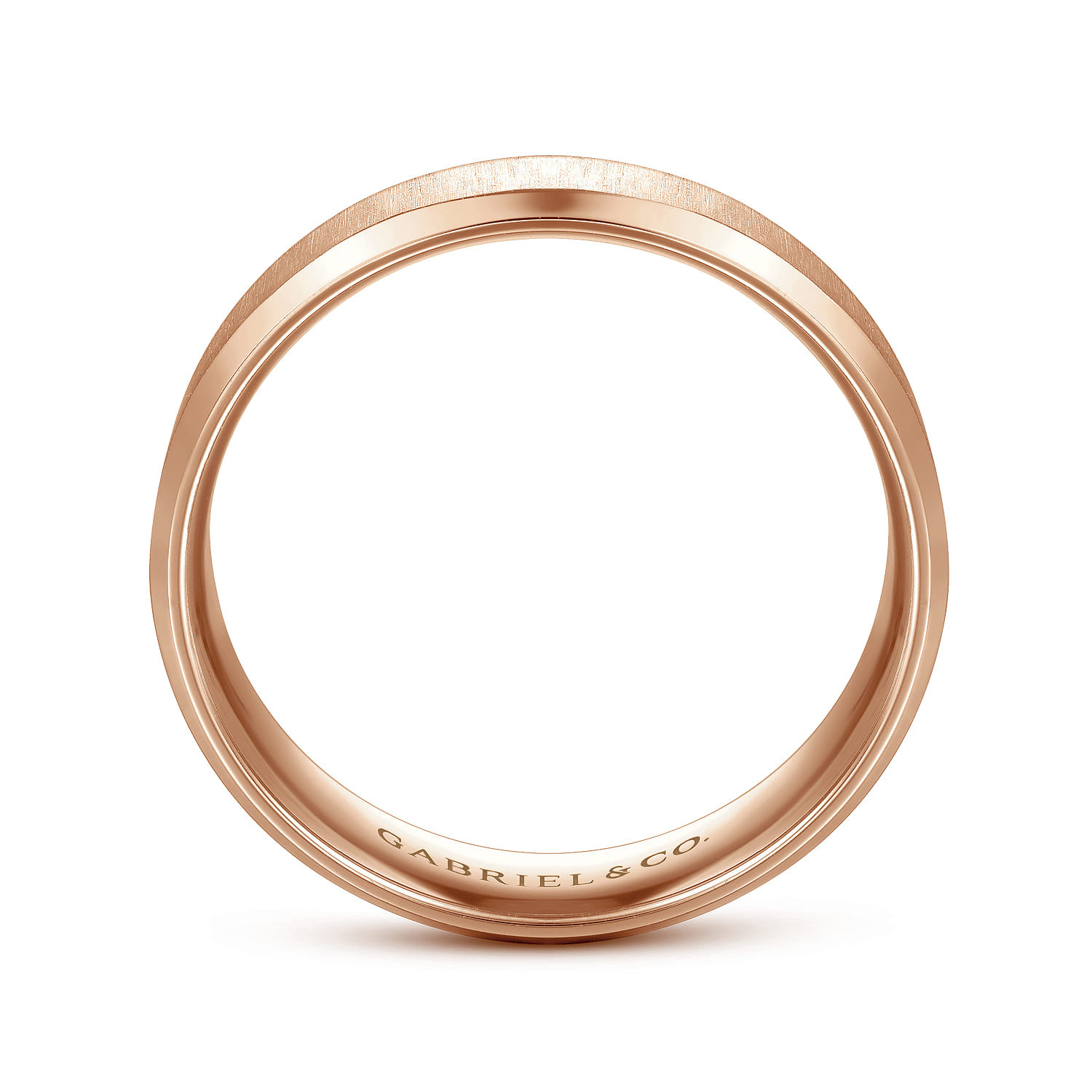Isaiah - 14K Rose Gold 6mm - Beveled Edge Satin Finish Men's Wedding Band - Shot 2
