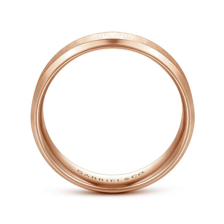 Isaiah - 14K Rose Gold 6mm - Beveled Edge Satin Finish Men's Wedding Band - Shot 2