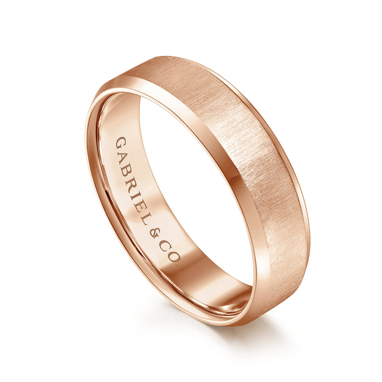 Isaiah - 14K Rose Gold 6mm - Beveled Edge Satin Finish Men's Wedding Band - Shot 3