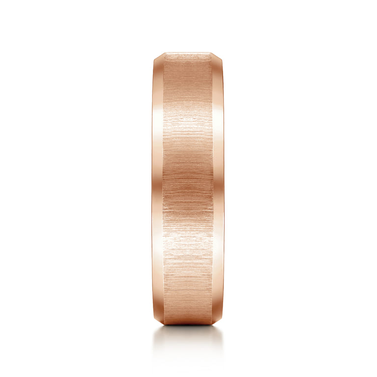 Isaiah - 14K Rose Gold 6mm - Beveled Edge Satin Finish Men's Wedding Band - Shot 4