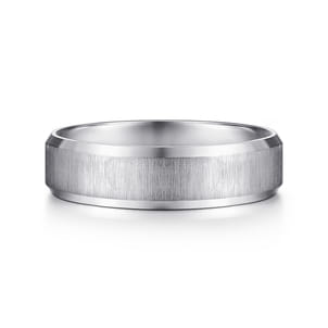 Isaiah - 14K White Gold 6mm - Beveled Edge Satin Finish Men's Wedding Band