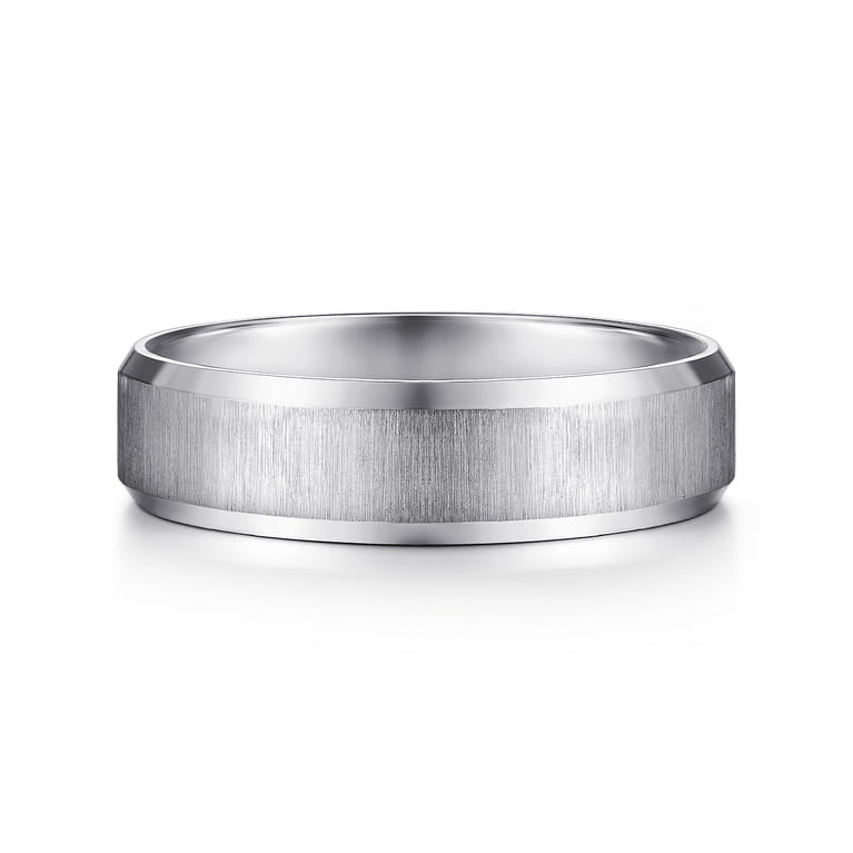 Isaiah - 14K White Gold 6mm - Beveled Edge Satin Finish Men's Wedding Band - Shot 1
