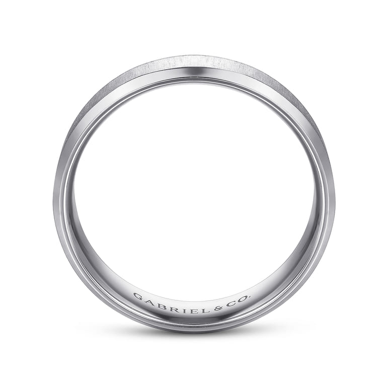 Isaiah - 14K White Gold 6mm - Beveled Edge Satin Finish Men's Wedding Band - Shot 2
