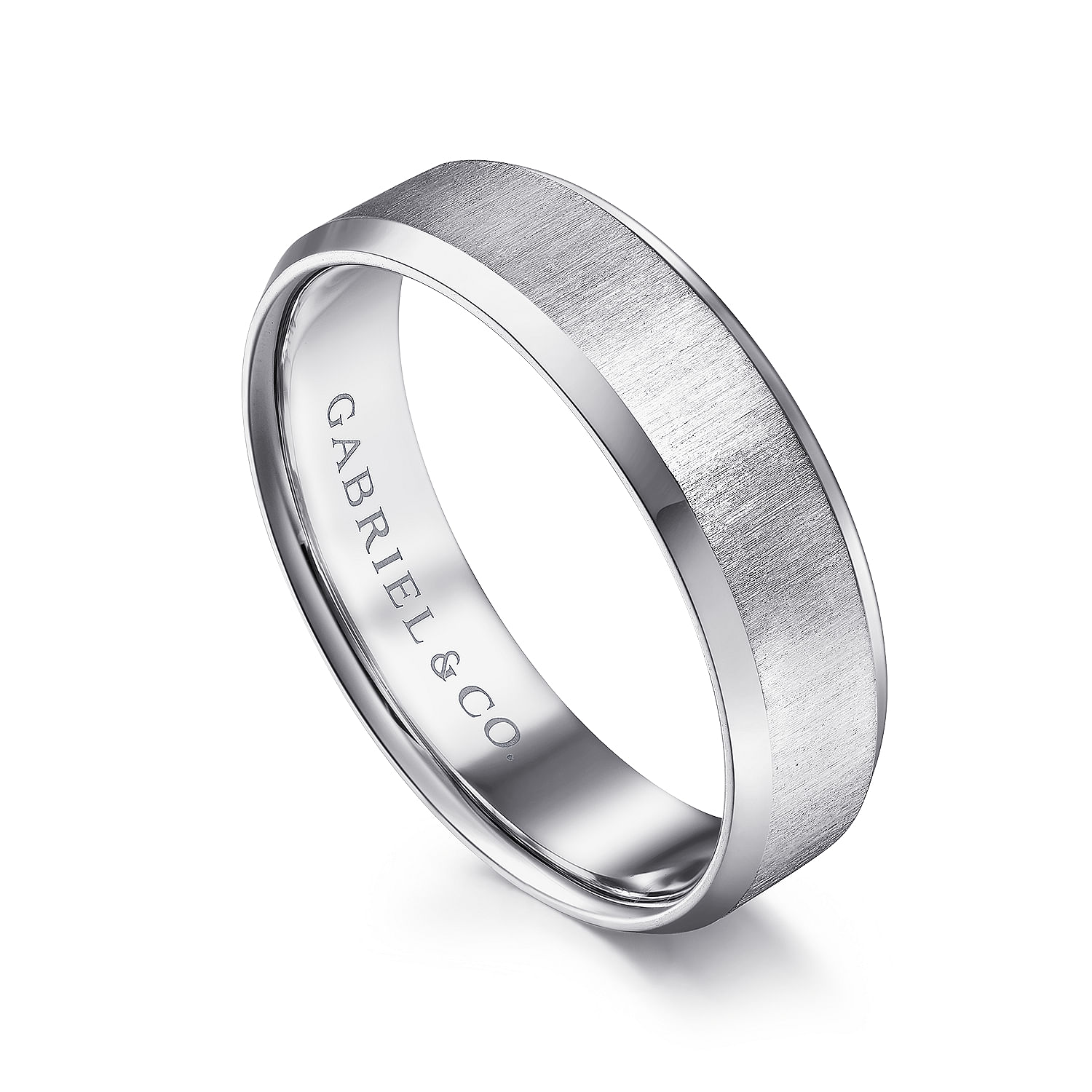 Isaiah - 14K White Gold 6mm - Beveled Edge Satin Finish Men's Wedding Band - Shot 3