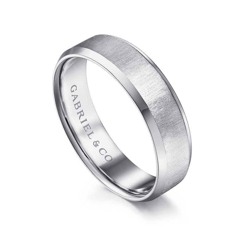 Isaiah - 14K White Gold 6mm - Beveled Edge Satin Finish Men's Wedding Band - Shot 3