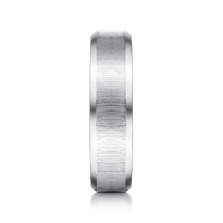 Isaiah - 14K White Gold 6mm - Beveled Edge Satin Finish Men's Wedding Band - Shot 4