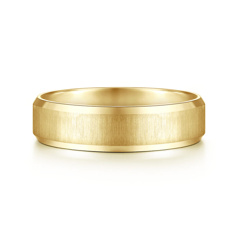 Isaiah - 14K Yellow Gold 6mm - Beveled Edge Satin Finish Men's Wedding Band - Shot 1