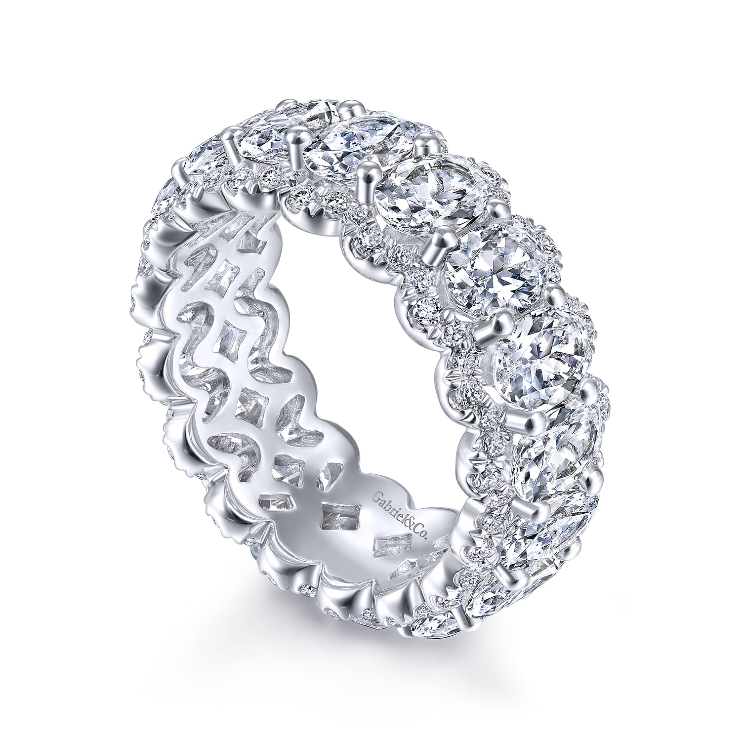 Eternity Band Wedding Ring in 14k White Gold with Oval Natural Diamond at Gabriel & Co. - Shot 3