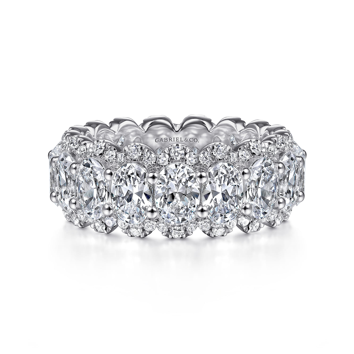 Eternity Band Wedding Ring in 14k White Gold with Oval Natural Diamond at Gabriel & Co. - Shot 1