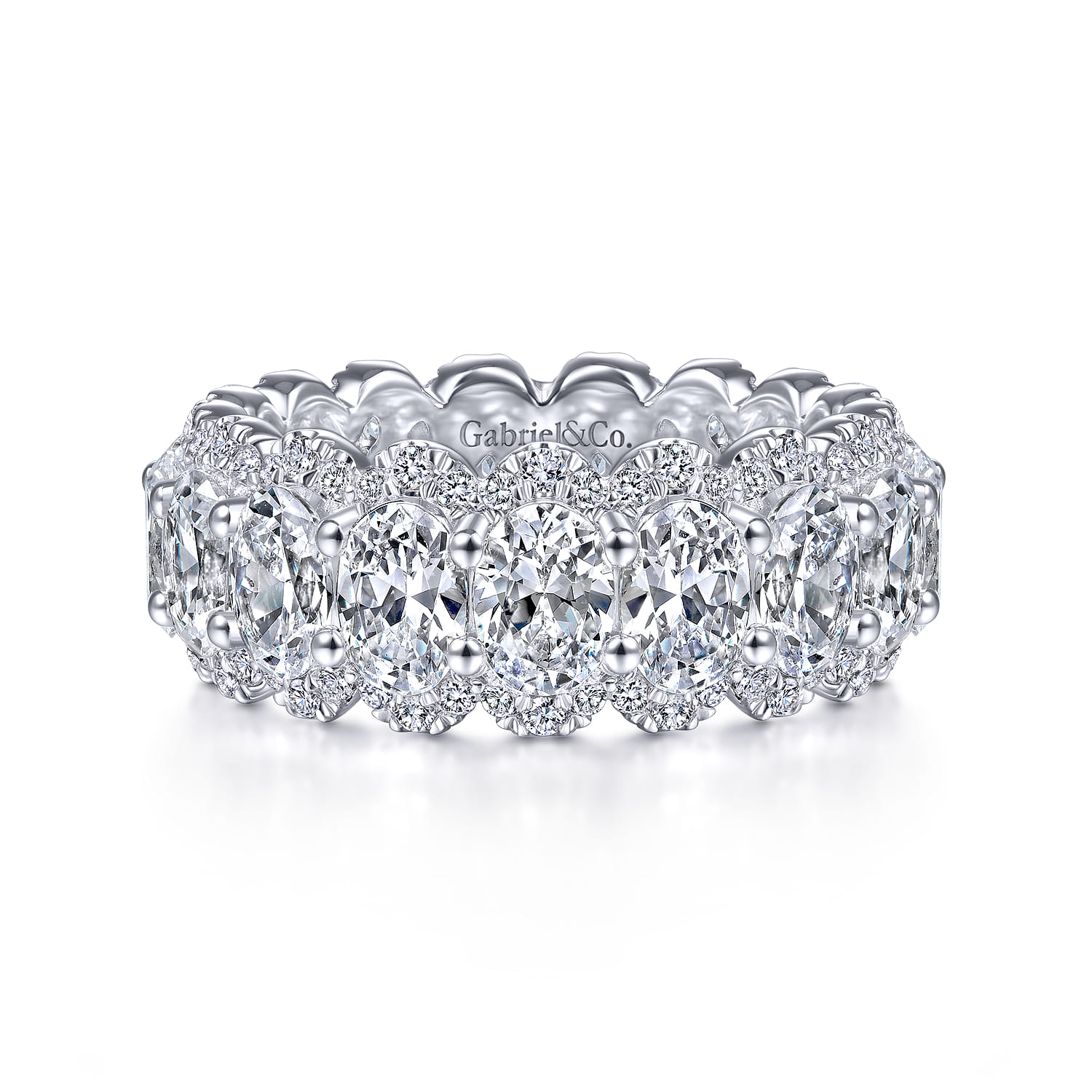Eternity Band Wedding Ring in 14k White Gold with Oval Natural Diamond at Gabriel & Co. - Shot 1