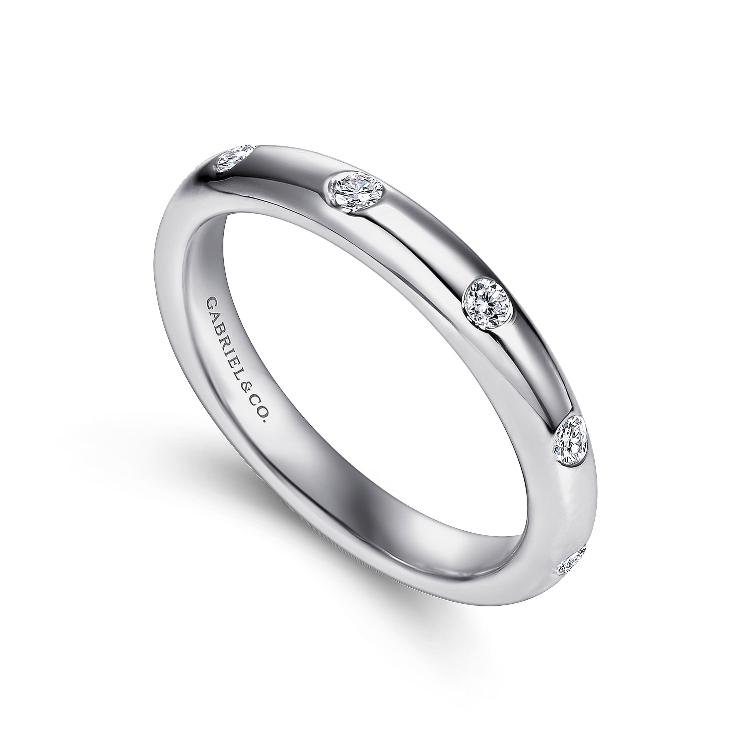 Straight Wedding Ring in 14k White Gold with Round Natural Diamond at Gabriel & Co. - Shot 3
