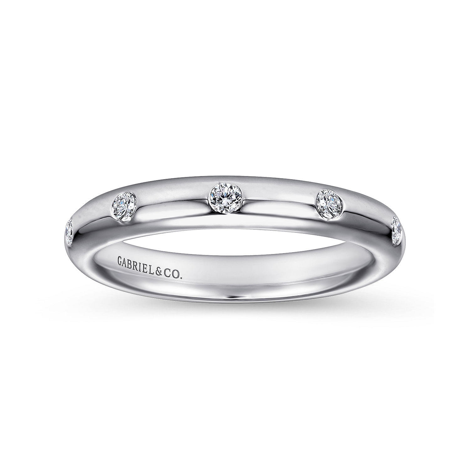 Straight Wedding Ring in 14k White Gold with Round Natural Diamond at Gabriel & Co. - Shot 4