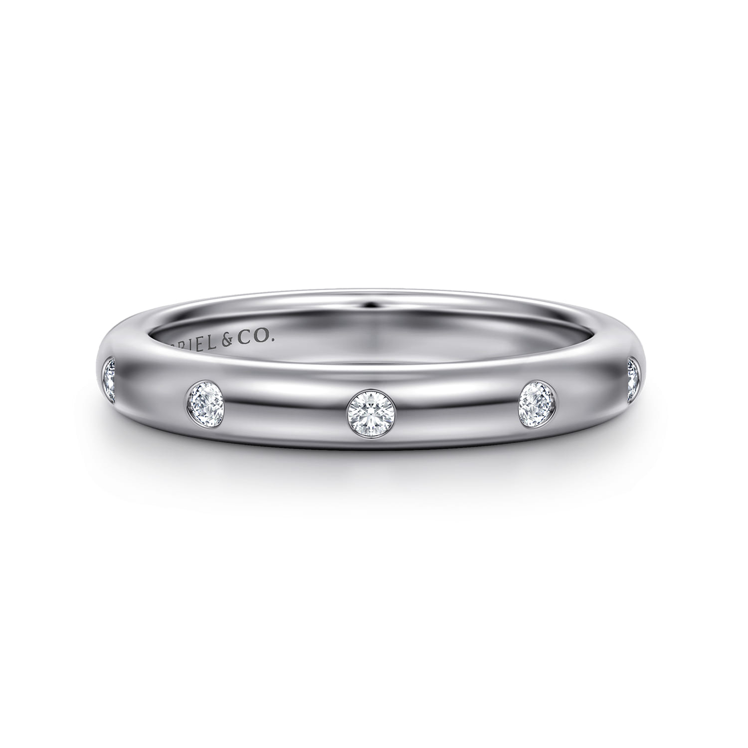 Straight Wedding Ring in 14k White Gold with Round Natural Diamond at Gabriel & Co. - Shot 1