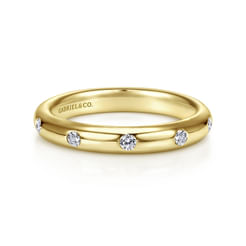 14K Yellow Gold Burnished Set Round 5 Stone Diamond Anniversary Band