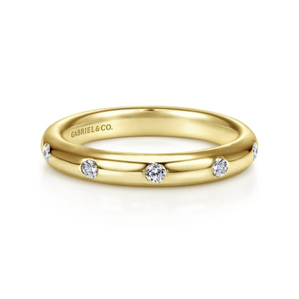 Isolda - 14K Yellow Gold Burnished Set Round 5 Stone Diamond Anniversary Band