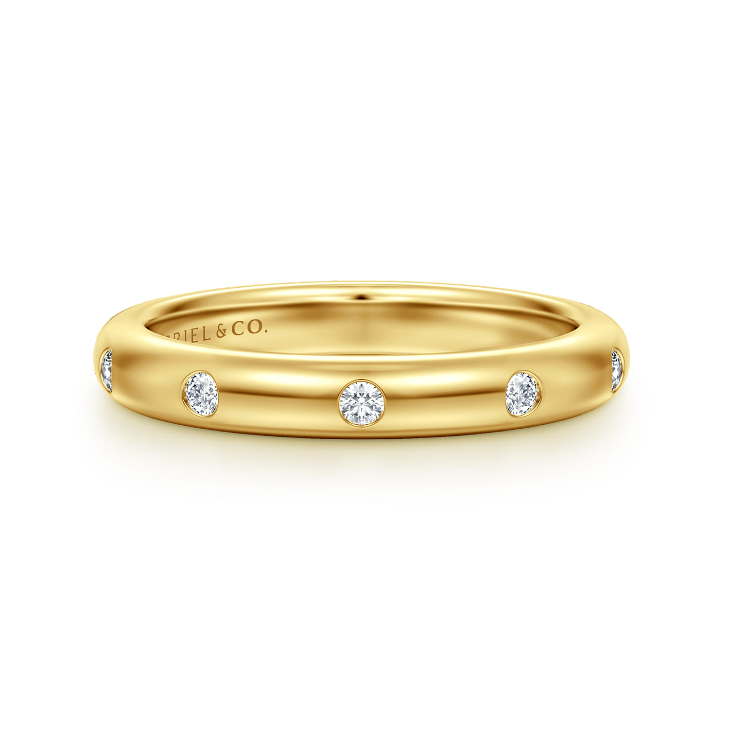 Straight Wedding Ring in 14k Yellow Gold with Round Natural Diamond at Gabriel & Co. - Shot 1