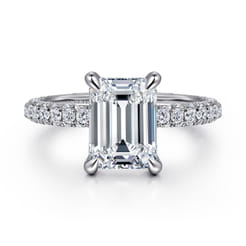 Ivonne - 14K White Gold Emerald Cut Hidden Halo Diamond Engagement Ring