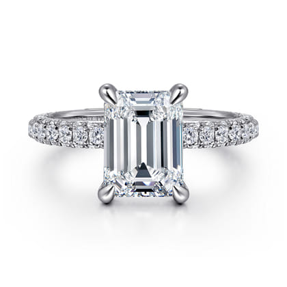 Ivonne - 14K White Gold Emerald Cut Hidden Halo Diamond Engagement Ring