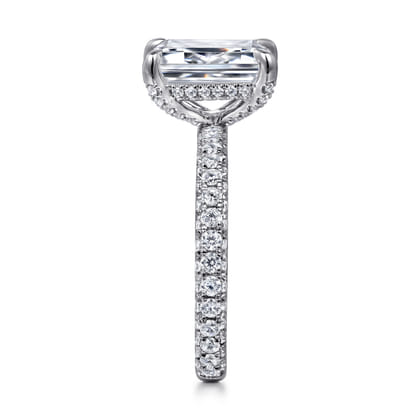Ivonne - 14K White Gold Emerald Cut Hidden Halo Diamond Engagement Ring