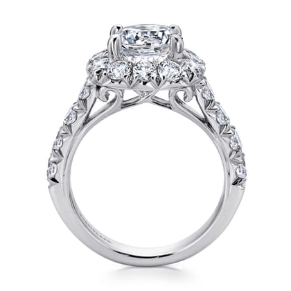 Ivory - 14K White Gold Cushion Halo Round Diamond Engagement Ring