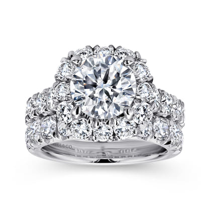 Ivory - 14K White Gold Cushion Halo Round Diamond Engagement Ring