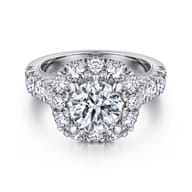 Ivory - 14K White Gold Round Halo Diamond Engagement Ring