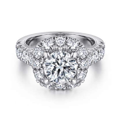 Ivory - 14K White Gold Round Halo Diamond Engagement Ring
