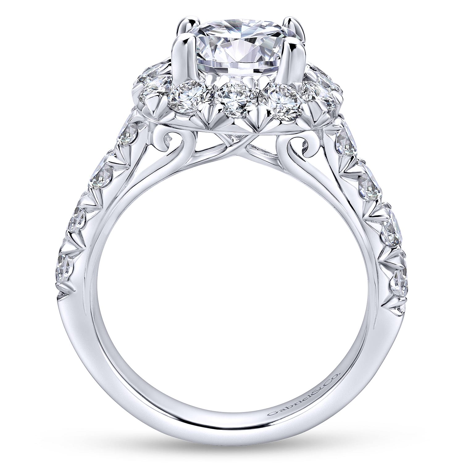 Ivory - 14K White Gold Round Halo Diamond Engagement Ring