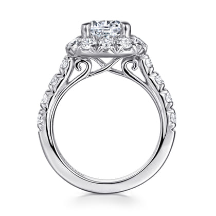 Ivory - 14K White Gold Round Halo Diamond Engagement Ring