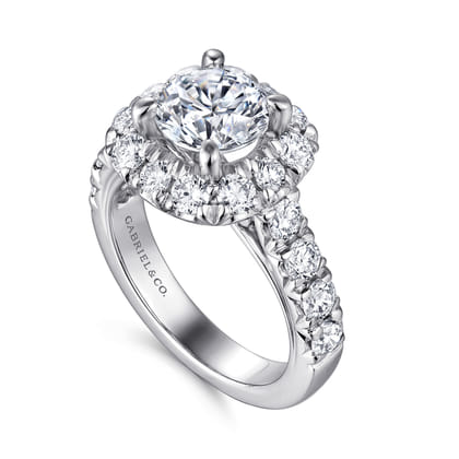 Ivory - 14K White Gold Round Halo Diamond Engagement Ring