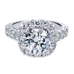 18K White Gold Cushion Halo Round Diamond Engagement Ring