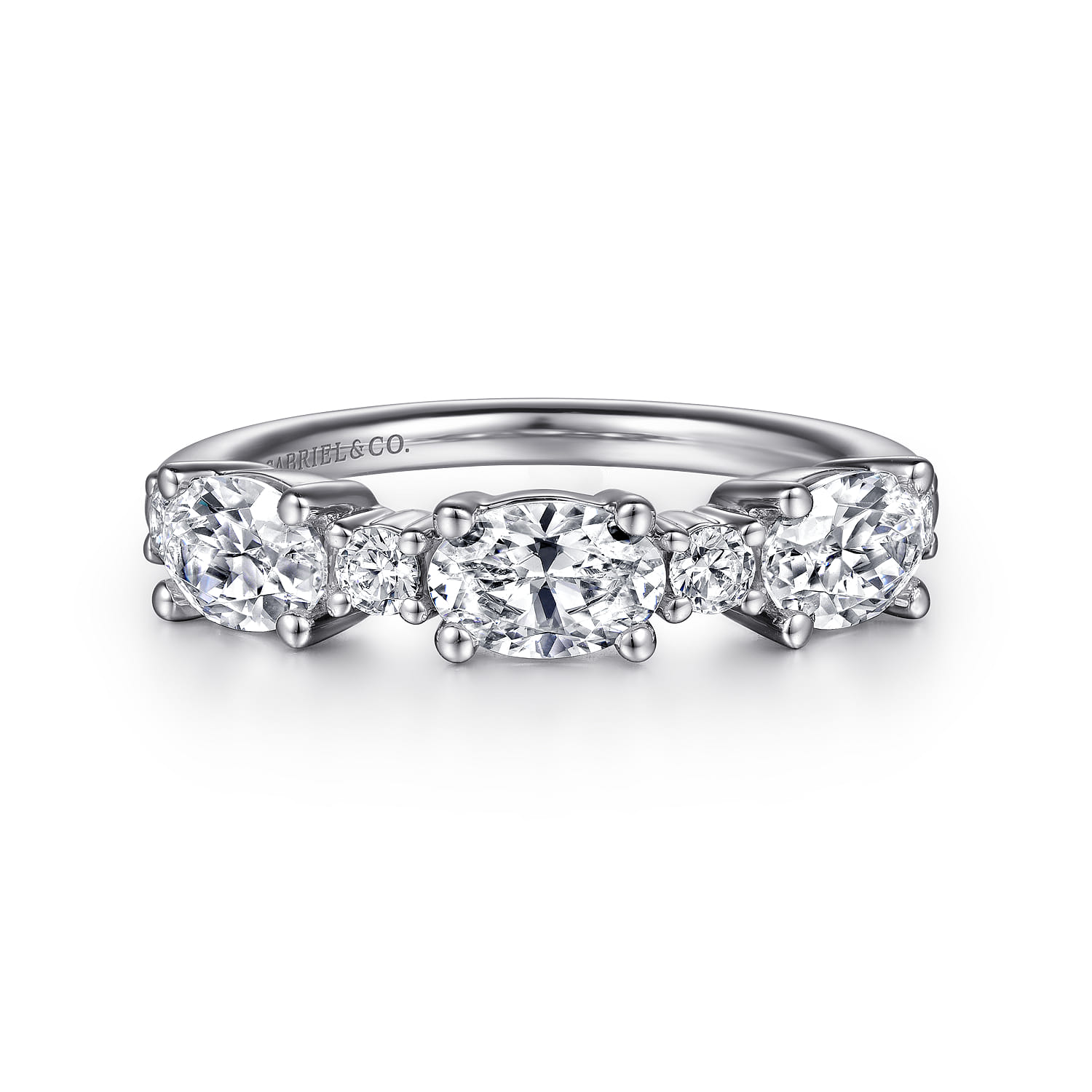 Fancy Wedding Ring in 14k White Gold with Oval Natural Diamond at Gabriel & Co. - Shot 1