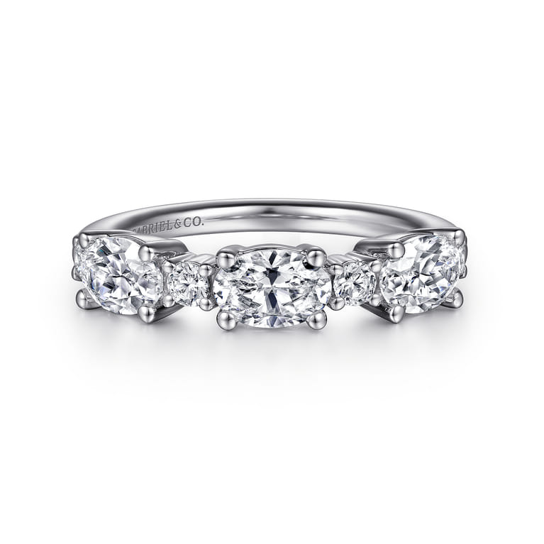 Fancy Wedding Ring in 14k White Gold with Oval Natural Diamond at Gabriel & Co. - Shot 1